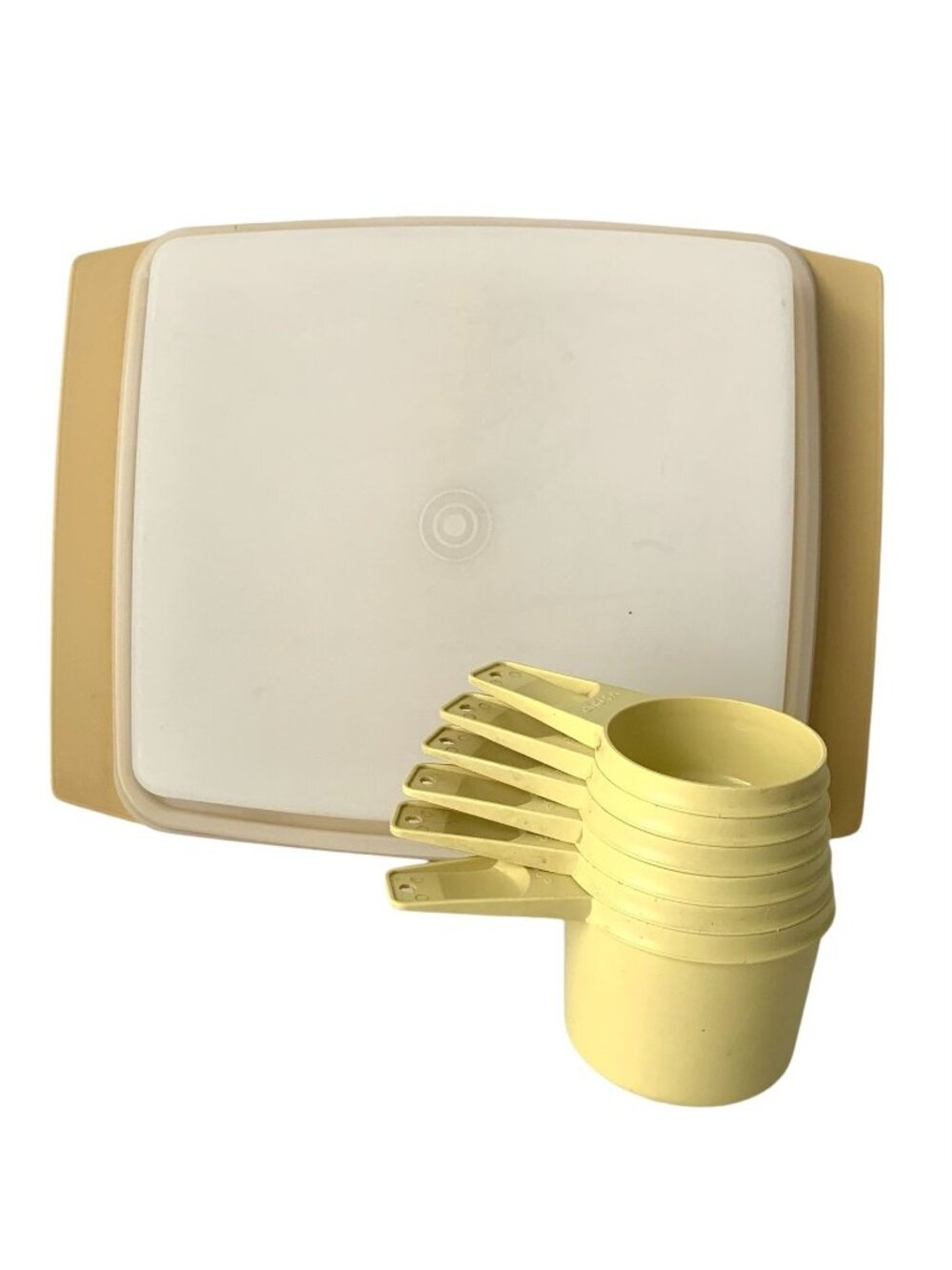 Vintage Tupperware Devilled Egg Holder & Measuring Cups Yellow Gold